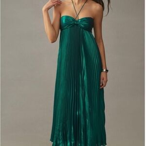 (NWT) ANTHROPOLOGIE sz M Plissé Halter dress in metallic emerald green (new!)